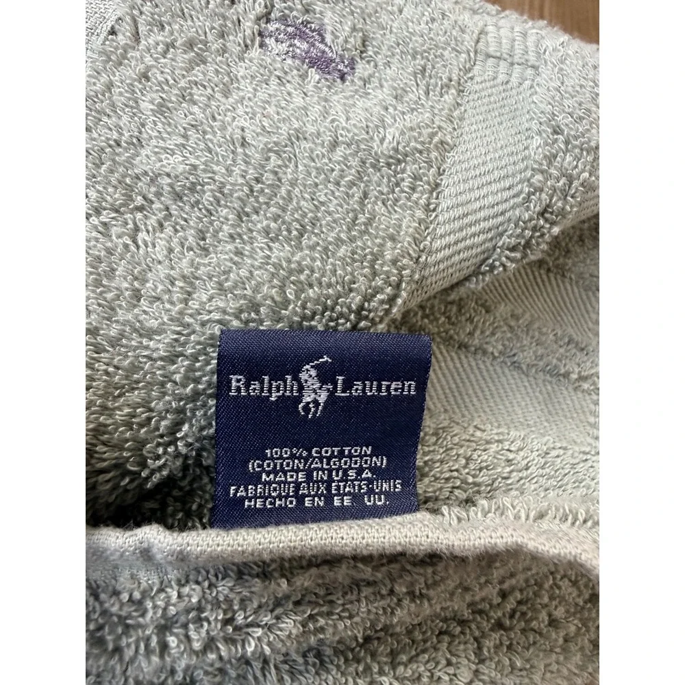 Vintage Ralph Lauren Hand Towel Sage Green Purple Embroidered Pony Logo